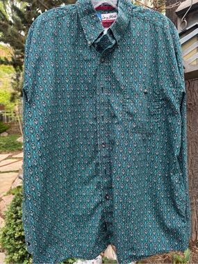 Wrangler George Strait Cowboy Cut Collection Teal Patterned Button-Up Shirt